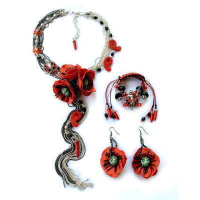 Jewellery set "Poppies Scarlett"