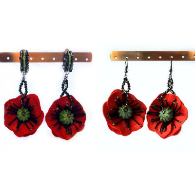Earrings/clips "Poppies Scarlett"