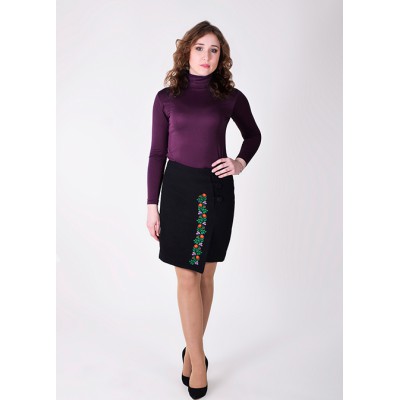 Embroidered Cashmere Skirt "Flower Lace" black