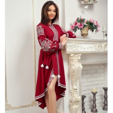 Embroidered Boho Dress "Contrasts" maroon