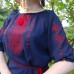 Embroidered  blouse "Shining Moon Red on Blue"