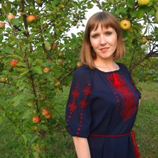 Embroidered  blouse "Shining Moon Red on Blue"