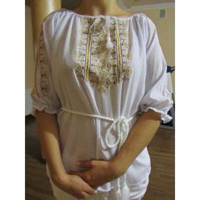 Embroidered  blouse "Oriental Curves Golden on White"