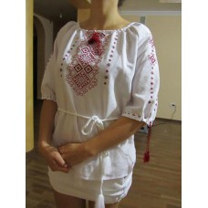 Embroidered  blouse "Shining Moon Red on White"