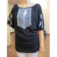 Embroidered  blouse "Magic Triangles White on Black"