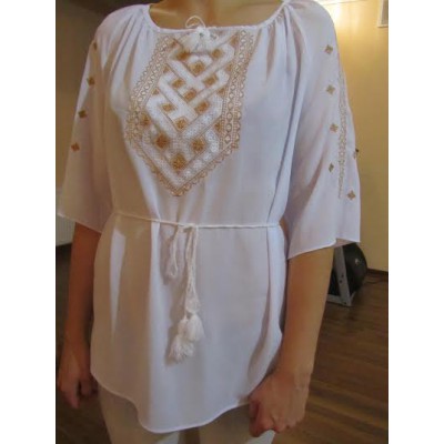 Embroidered  blouse "Chiffon Weaving Golden on White"