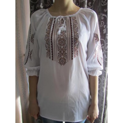 Embroidered  blouse "Magic Triangles Beige on White"