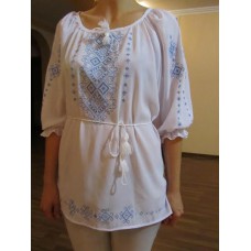 Embroidered  blouse "Shining Moon Blue on White"