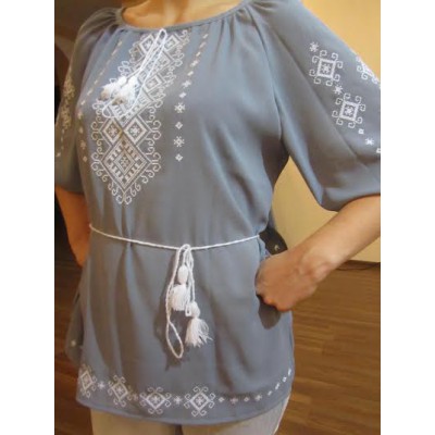 Embroidered  blouse "Shining Moon White on Grey"