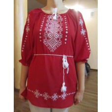 Embroidered  blouse "Shining Moon White on Red"