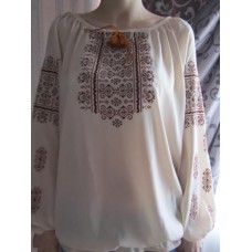 Embroidered  blouse "Oriental Curves Brown on White"