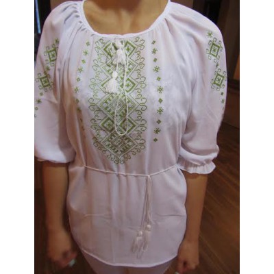 Embroidered  blouse "Shining Moon Lime on White"