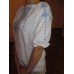 Embroidered  blouse "Shining Moon Blue on White 1/2 sleeve"