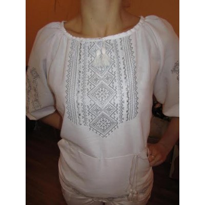 Embroidered  blouse "Fantastic Flowers Silver on White"