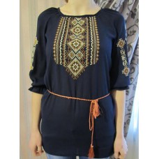 Embroidered  blouse "Fantastic Flowers Brown on Black"