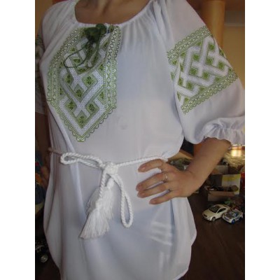 Embroidered  blouse "Chiffon Weaving Lime on White"