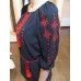 Embroidered  blouse "Shining Moon Red on Blue"