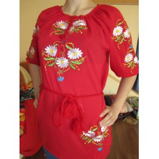 Embroidered blouse "Chamomiles on Red"
