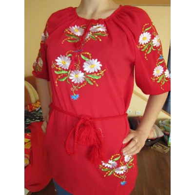 Embroidered blouse "Chamomiles on Red"