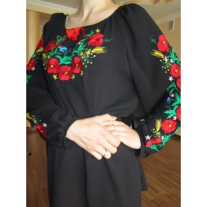 Embroidered  blouse "Poppies on Black"