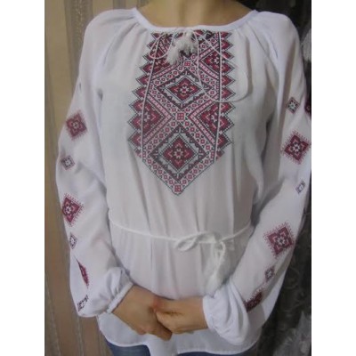 Embroidered  blouse "Diamonds Red on White"