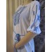 Embroidered  blouse "Magic Triangles Blue 1/2 sleeve"