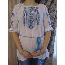 Embroidered  blouse "Magic Triangles Blue 1/2 sleeve"