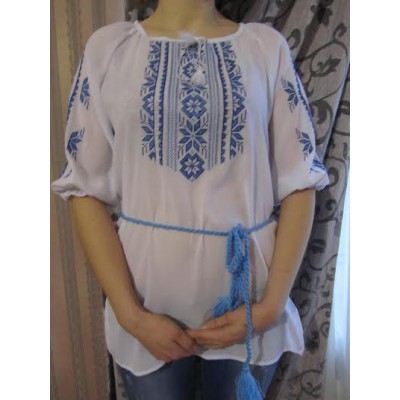 Embroidered  blouse "Magic Triangles Blue 1/2 sleeve"