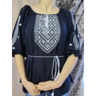 Embroidered  blouse "Chiffon Weaving White on Black"