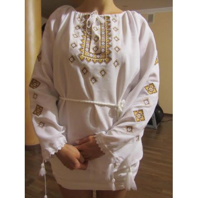 Embroidered  blouse "Twinkling Stars Golden on White"