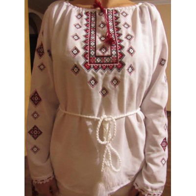 Embroidered  blouse "Twinkling Stars Red on White"