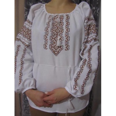 Embroidered  blouse "Lace Brown on White"