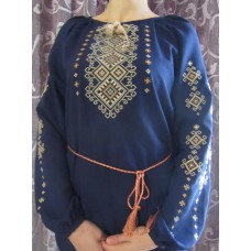 Embroidered  blouse "Shining Moon Golden on Blue"