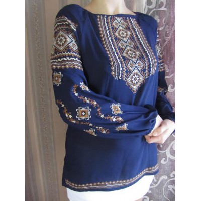 Embroidered  blouse "Fantastic Flowers Golden on Blue 2"