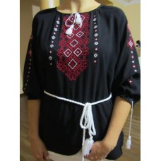 Embroidered  blouse "Shining Moon Red on Black"