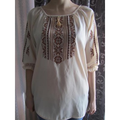 Embroidered  blouse "Magic Triangles Brown on Beige"