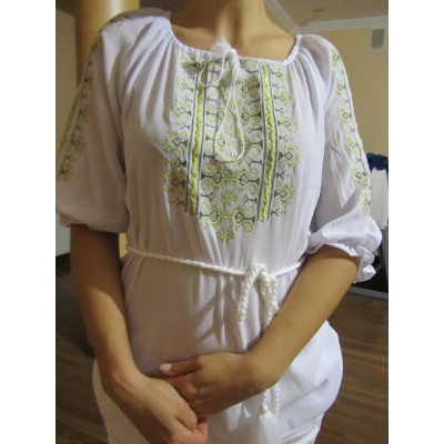 Embroidered  blouse "Oriental Curves Lime on White"