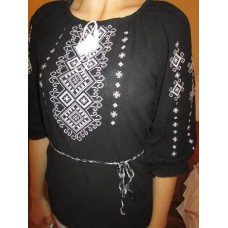 Embroidered  blouse "Shining Moon White on Black"