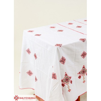 Embroidered Tablecloth "Hospitable Ukraine" red