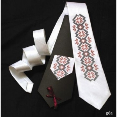 Embroidered tie for men "Embroidered White"