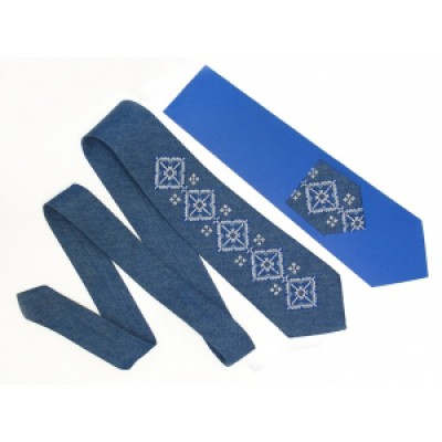 Embroidered tie for men "Ukrainian Denim"