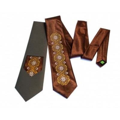 Embroidered tie for men "Embroidered Brown"